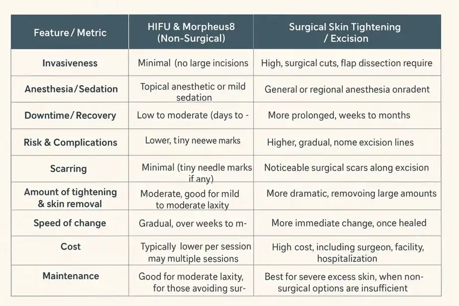 Table showing benefits of Lipo Freeze 2 U Dover treatments for skin tightening following weight loss injections.